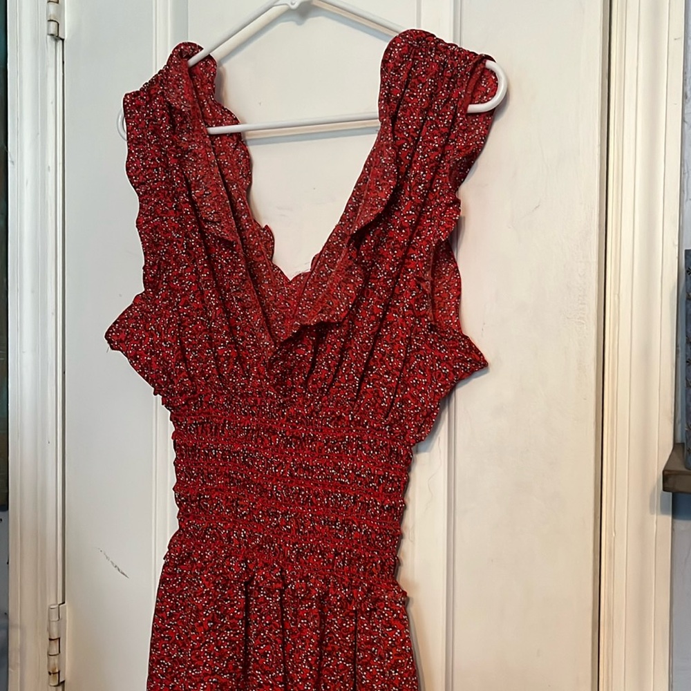 Max Studio size Large red w/colored designs pant set. LIKE NEW